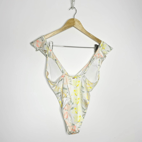 PINK Victoria's Secret Plunge V Neck Ruffle Cheeky One Piece White Womens Small - Picture 6 of 11